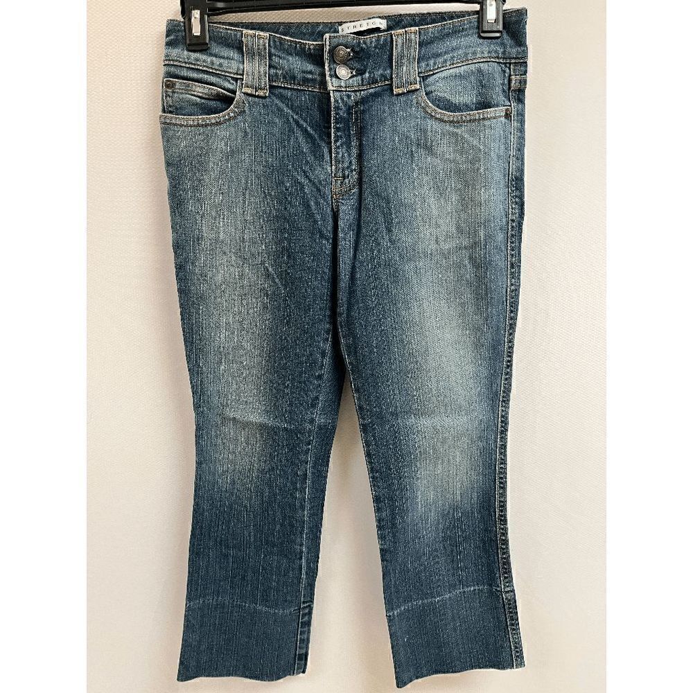 Gap Womens Mid-rise Stretch Straight Leg Relaxed fit Denim Capri Jeans Blue fold